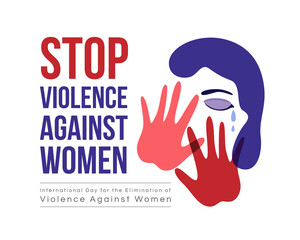International Day for the Elimination of Violence Against Women banner with abstract The woman raised her hand to defend herself and was crying sign vector design