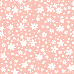 seamless pattern with cute tiny flowers. retro design. flat hand drawn illustration, nature inspired vintage background.