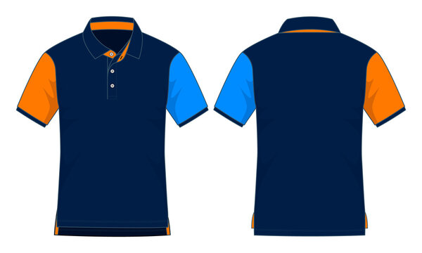 Sport navy blue-blue-orange short sleeve polo shirt design vector on white  background.Front and back view. Stock Vector | Adobe Stock