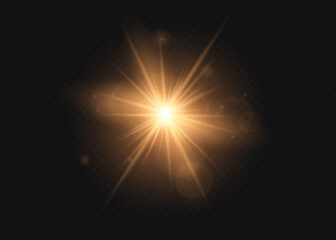 Yellow glowing light explodes on a transparent background. Sparkling magical dust particles. Bright Star.