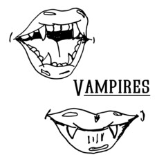 Vector hand drawn illustration of vampires lips. Cartoon sketch.