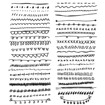 Vector hand drawn set of design elements and borders