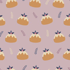 Seamless Christmas pattern. Gingerbread with Holly Jolly. Vector illustration