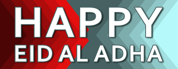 happy eid al adha - text written on cyan and red background