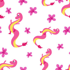 Seamless pattern with a dragon. Vector cartoon children's illustration.