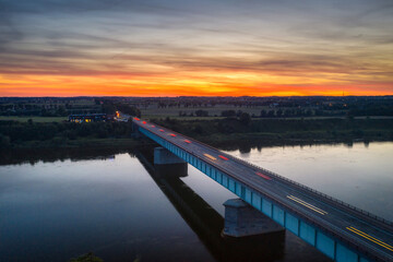 A beautiful sunset over the Wisla river near Tczew, Poland.