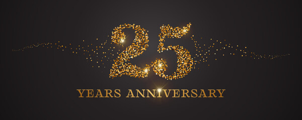 25 years anniversary vector icon, logo. Graphic design element with golden glitter number for 25th anniversary card - obrazy, fototapety, plakaty