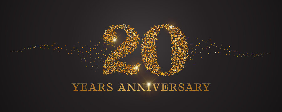 20 years anniversary vector icon, logo. Graphic design element with golden glitter number for 20th anniversary card
