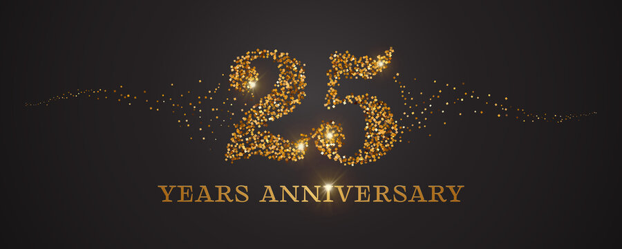 25 years anniversary vector icon, logo. Graphic design element with golden glitter number for 25th anniversary card