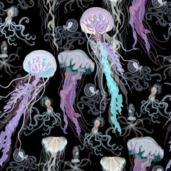 Jellyfish seamless pattern. © Galina Trenina