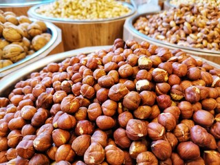 Hazelnut. Nuts. Shopping at the nut shop.