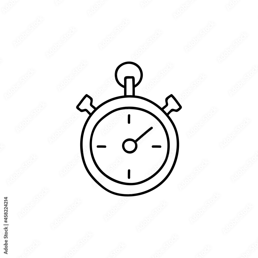 Poster timer return arrow icon, timer stop watch arrow icon in flat black line style, isolated on white bac