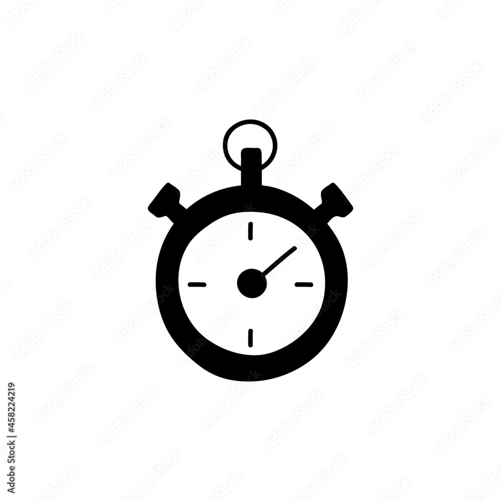 Poster timer return arrow icon, timer stop watch arrow icon in solid black flat shape glyph icon, isolated 
