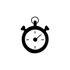 Timer Return Arrow icon, Timer Stop Watch Arrow icon in solid black flat shape glyph icon, isolated on white background 