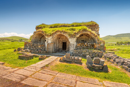 Civic house remains at the ruins of the fortress and the ancient settlement - Lori Berd. Travel and historical destinations in Armenia