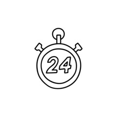 24 hours icon in flat black line style, isolated on white background 