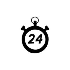 24 hours icon in solid black flat shape glyph icon, isolated on white background 
