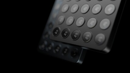 a lot of lenses on the back of the smartphone. alligoric illustration of the variety of cameras for mobile photography