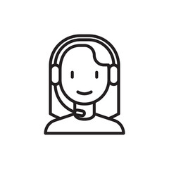 Call center operator. Young woman in headset thin line icon. Vector illustration.