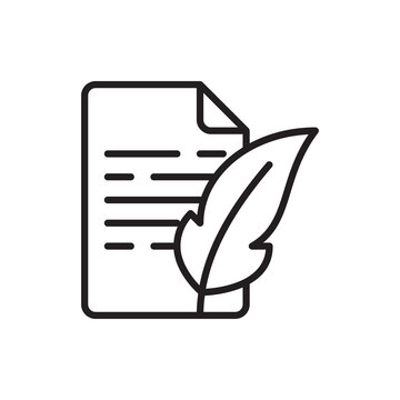 Letter with feather thin line icon. Modern vector illustration of retro style communication.