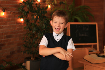 Fototapeta na wymiar boy school student first grader 6 years old