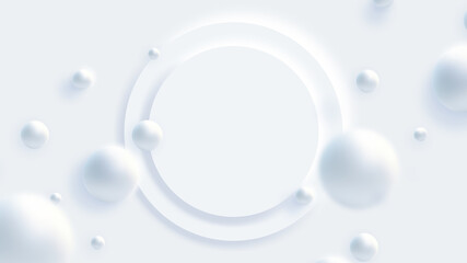Top view of simple empty white circle podium stage background. Futuristic technology design. Abstract parametric interior. Blank opened 3D illustration mock-up. White building pale geometric pattern.