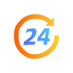 24 Hours service icon in in gradient color style, isolated on white background 