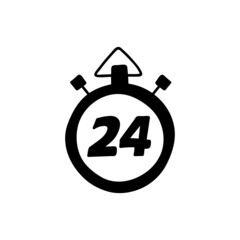 24 hours icon in solid black flat shape glyph icon, isolated on white background 