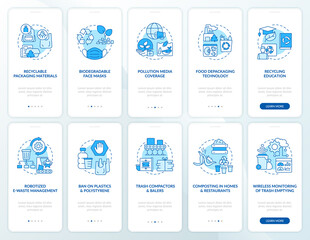 Environmental protection trends onboarding mobile app page screen set. Pollution reduction walkthrough 10 steps graphic instructions with concepts. UI, UX, GUI template with linear color illustrations