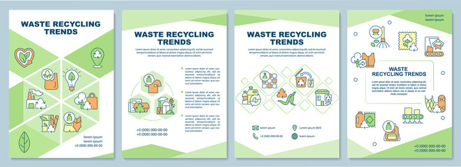 Waste recycling trends brochure template. Waste management problem. Flyer, booklet, leaflet print, cover design with linear icons. Vector layouts for presentation, annual reports, advertisement pages
