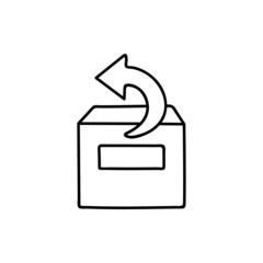 return or refund product icon  in flat black line style, isolated on white background 