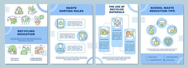 Recycling education brochure template. Awareness of eco problems. Flyer, booklet, leaflet print, cover design with linear icons. Vector layouts for presentation, annual reports, advertisement pages