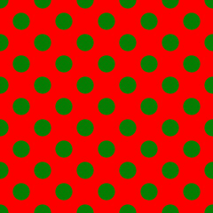 Seamless green polka dot on red background