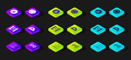 Set Graph, schedule, chart, diagram, Square root of x glyph, Abacus, Protractor, Triangle math and Function mathematical symbol icon. Vector