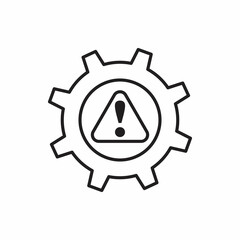 A cogwheel with an alert sign symbolising risk management, line icon