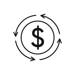 Icon of dollar sign in circle made of arrows