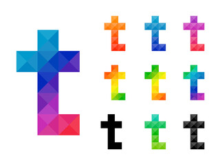 Set of colorful alphabet small letter t 3D icon logo. Vector illustration.