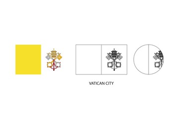 Vatican City flag 3 versions, Vector illustration, Thin black line of rectangle and the circle on white background. - obrazy, fototapety, plakaty