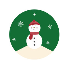 Snowman standing in the snow, Christmas Day vector and illustration.