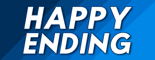happy ending - text written on striped blue background