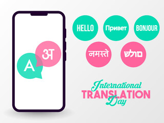 Translation illustration on mobile vector illustration for International Translation Day