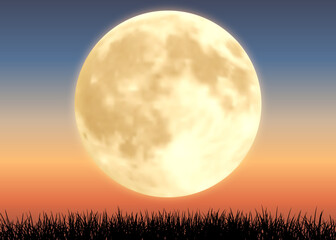 Full Moon Rising. Sunset Vector Illustration