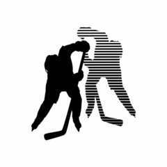Silhouettes of hockey players in motion. Vector illustration isolated on white background. Use as a sticker, base, mockup, souvenir, for sale, tattoo, laser cutting.