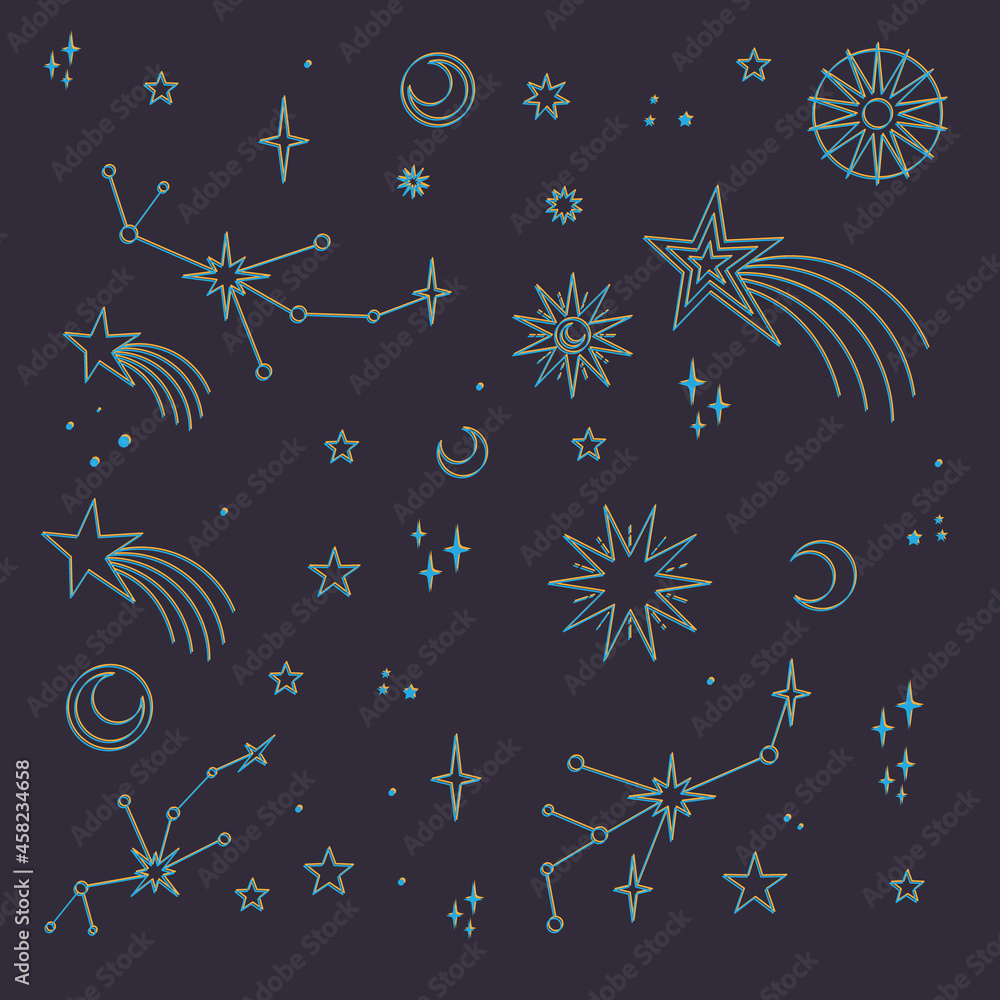 Canvas Prints stars, moons and constellations. linear design astrology elements. seamless pattern of celestial spa