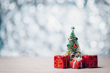 Christmas and New Year composition on a blurry blue background with place for text. Close up.