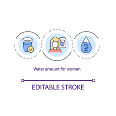 Water amount for women concept icon. Sufficient daily consumption of water. Liquid balance. Hydration abstract idea thin line illustration. Vector isolated outline color drawing. Editable stroke