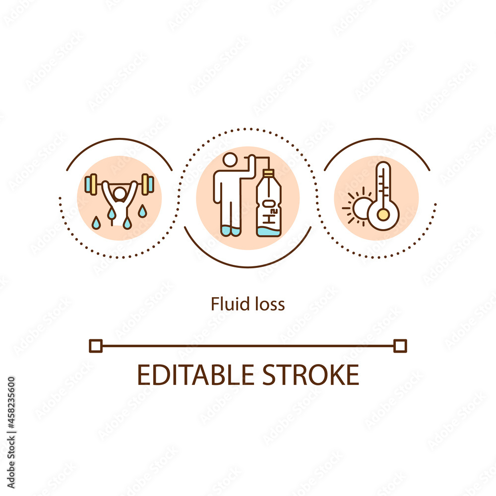 Poster fluid loss concept icon. increased sweating in summer. diarrhea and fever dehydration. rehydrate abs