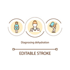 Diagnosing dehydration concept icon. Doctor appointment. Blood and urine tests. Body water loss symptom abstract idea thin line illustration. Vector isolated outline color drawing. Editable stroke