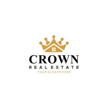 Flat CROWN REAL ESTATE building house logo design