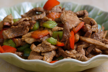 Delicious stir fried pork with black pepper on the plate